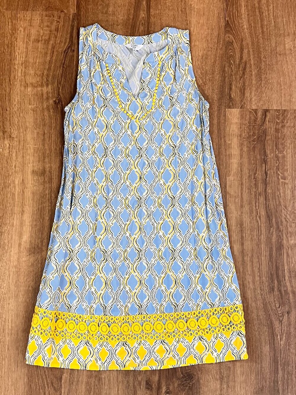 Crown & Ivy Lattice Blue and Yellow Summer Dress / Cover Up Sz SP - Picture 2 of 9